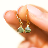 Green Sea Glass Hoops - Gold Vermeil