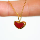 Red Sea Glass Heart Necklace, Gold Vermeil