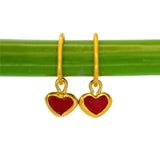Red Sea Glass Heart Hoops, Gold Vermeil
