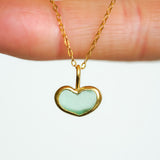 Green Sea Glass Heart Necklace, Gold Vermeil