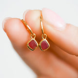 Red Sea Glass Hoops - Gold Vermeil