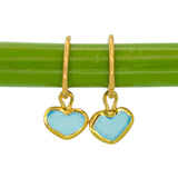 Blue Sea Glass Heart Hoops, Gold Vermeil
