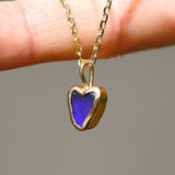 Blue Sea Glass Heart Necklace, Gold Vermeil