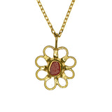 Red Sea Glass Flower Necklace -  Gold Vermeil
