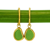 Green Sea Glass Hoops - Gold Vermeil