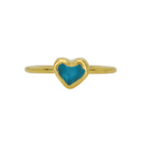 Blue Sea Glass Heart, Gold Vermeil - Size Q