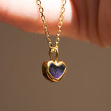 Purple Sea Glass Heart Necklace, Gold Vermeil