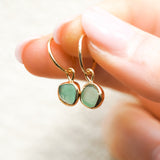 Green Sea Glass Hoops - Gold Vermeil