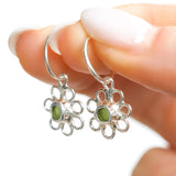 Green Sea Glass Flower Hoops