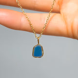 Blue Sea Glass Necklace - Gold Vermeil