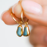 Blue Sea Glass Hoops - Gold Vermeil