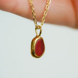 Red Sea Glass Necklace - Gold Vermeil