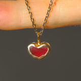 Red Sea Glass Heart Necklace, Gold Vermeil