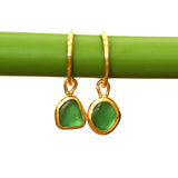 Green Sea Glass Hoops - Gold Vermeil