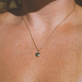 Green Sea Glass Heart Necklace, Gold Vermeil