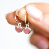 Pink Sea Glass Heart Hoops