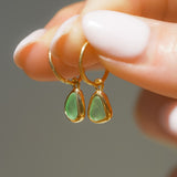 Green Sea Glass Hoops - Gold Vermeil