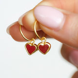 Red Sea Glass Heart Hoops, Gold Vermeil