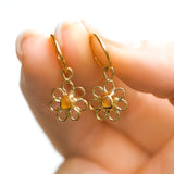 Yellow/Orange Sea Glass Flower Hoops - Gold Vermeil