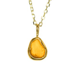 Yellow/Orange Sea Glass Necklace - Gold Vermeil
