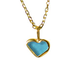 Blue Sea Glass Heart Necklace, Gold Vermeil