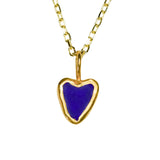 Blue Sea Glass Heart Necklace, Gold Vermeil