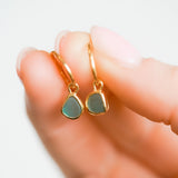 Green Sea Glass Hoops - Gold Vermeil