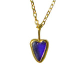 Blue Sea Glass Heart Necklace, Gold Vermeil
