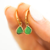 Green Sea Glass Hoops - Gold Vermeil