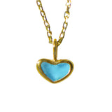 Blue Sea Glass Heart Necklace, Gold Vermeil