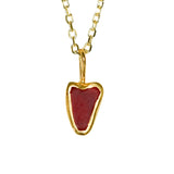 Red Sea Glass Heart Necklace, Gold Vermeil