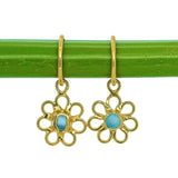 Blue Sea Glass Flower Hoops - Gold Vermeil