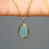 Blue Sea Glass Necklace - Gold Vermeil