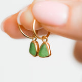 Green Sea Glass Hoops - Gold Vermeil