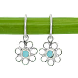Blue Sea Glass Flower Hoops