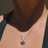 Blue Sea Glass Heart Necklace, Gold Vermeil