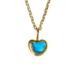 Blue Sea Glass Heart Necklace, Gold Vermeil