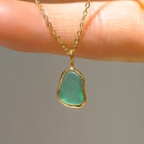 Green Sea Glass Necklace - Gold Vermeil