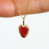 Red Sea Glass Heart Necklace, Gold Vermeil