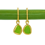 Green Sea Glass Hoops - Gold Vermeil