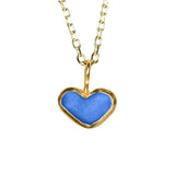 Blue Sea Glass Heart Necklace, Gold Vermeil