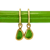 Green Sea Glass Hoops - Gold Vermeil
