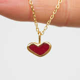 Red Sea Glass Heart Necklace, Gold Vermeil