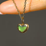Green Sea Glass Heart Necklace, Gold Vermeil
