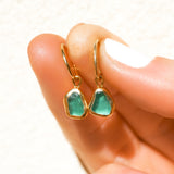 Green Sea Glass Hoops - Gold Vermeil