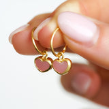 Pink Sea Glass Heart Hoops, Gold Vermeil