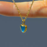 Blue Sea Glass Heart Necklace, Gold Vermeil