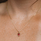 Red Sea Glass Heart Necklace, Gold Vermeil