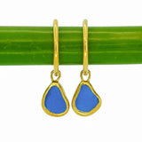 Blue Sea Glass Hoops - Gold Vermeil