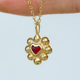 Red Sea Glass Heart Necklace, Gold Vermeil